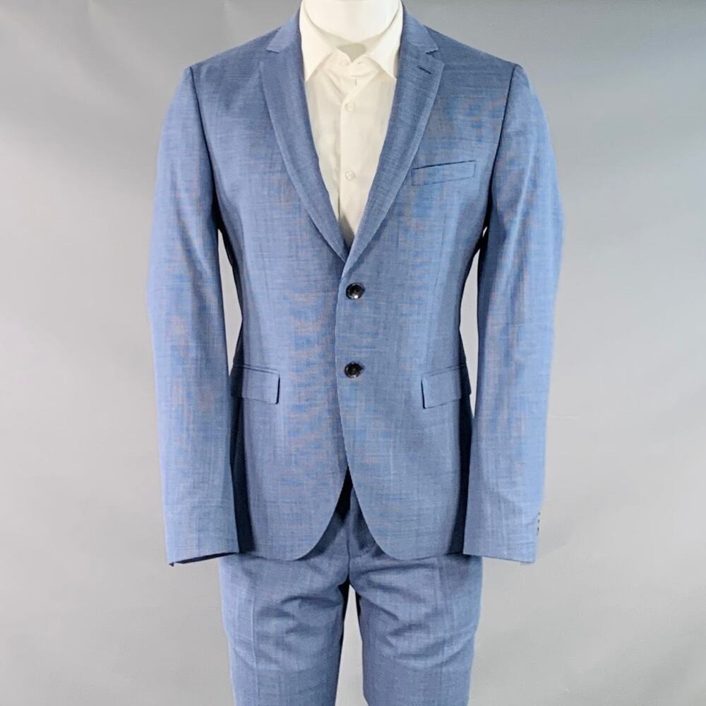 HUGO BOSS Size 40 Blue Houndstooth Virgin Wool Single Breasted Notch Lapel Suit
